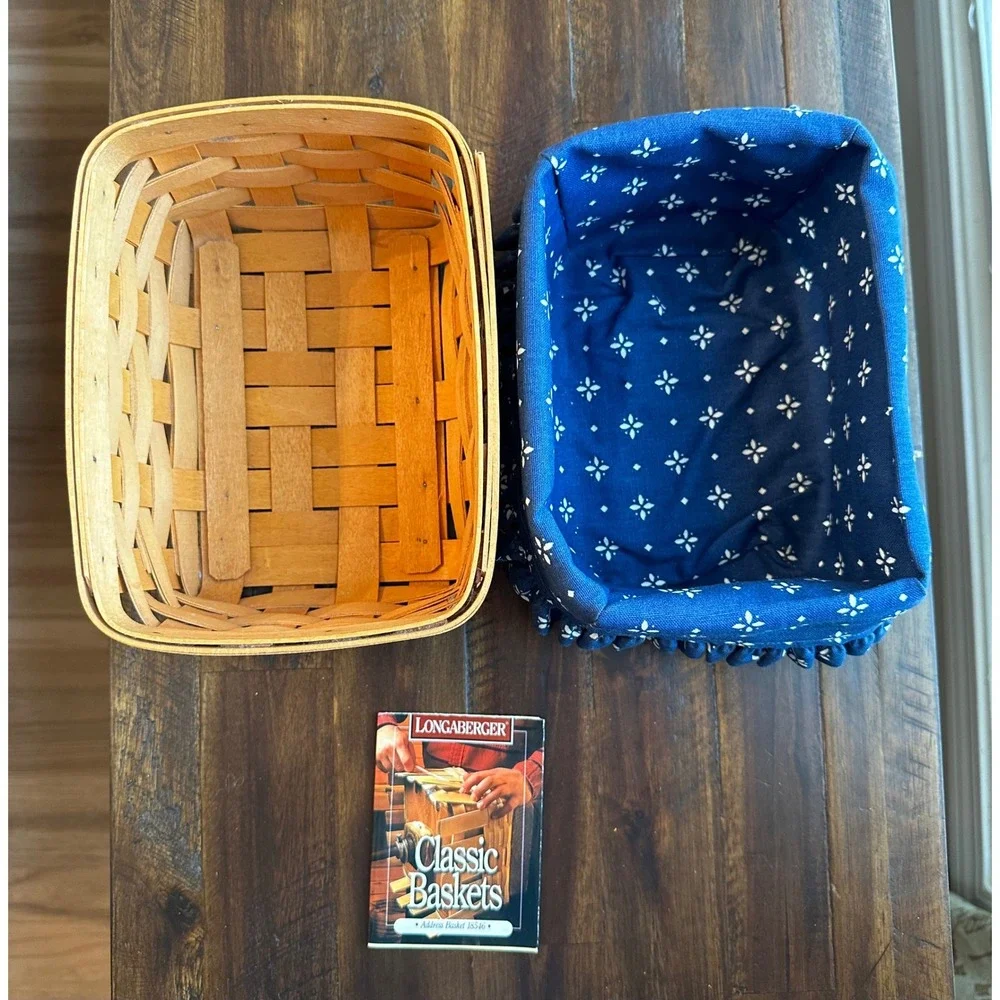 Longaberger‎ Classic Address Basket 18546 Blue Floral Liner Handwoven Wood 1998